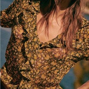 Sezane Irena Floral Ruffle Blouse